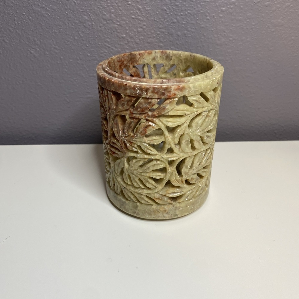Soapstone Vintage Vase Pen/Pencil Holder 4"x3" Desk